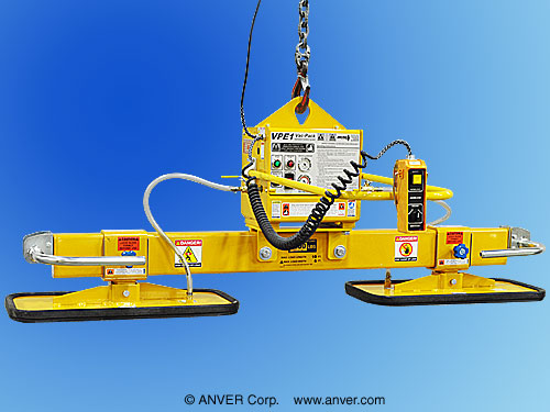 ANVER Two Pad Electric Powered Vacuum Lifter with Foam Vacuum Pads for Lifting Flamed Stone 10 ft x 6 ft (3.1 m x 1.8 m) up to 4,000 lbs (1814 kg)